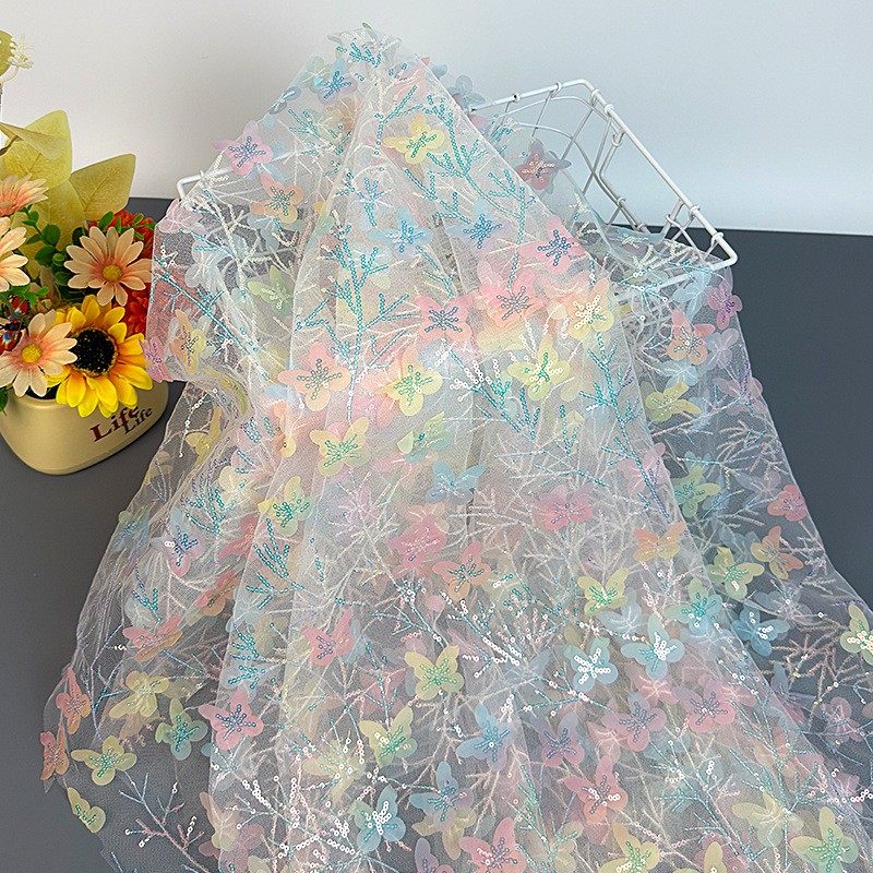 Ethnic Clothing & Online Fashion Store Khaadi Pk - 90x130cm Gradient Butterfly Sequin Tulle Fabric