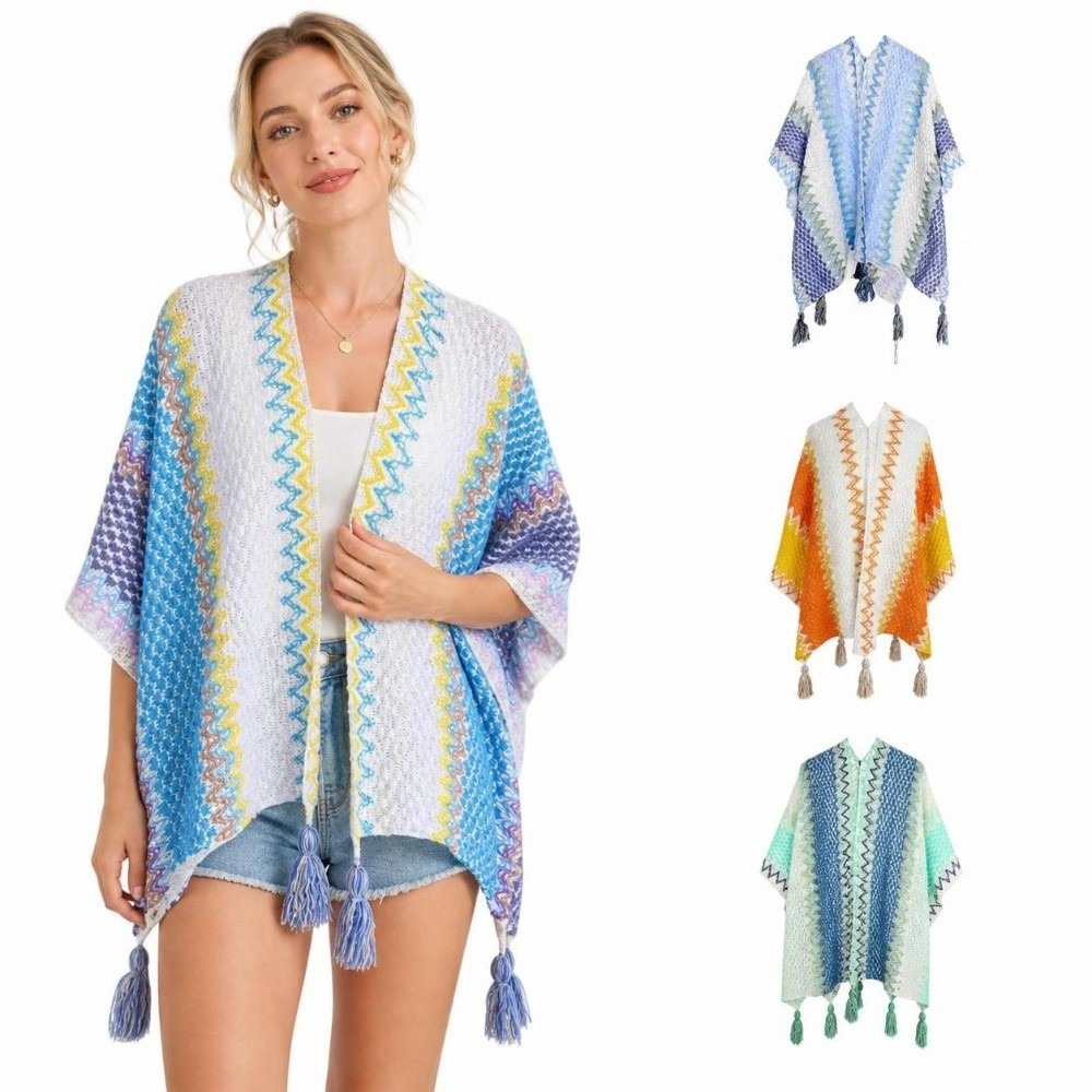 Ethnic Wear In Fashion - Retro Striped Pattern Knit Poncho Cape