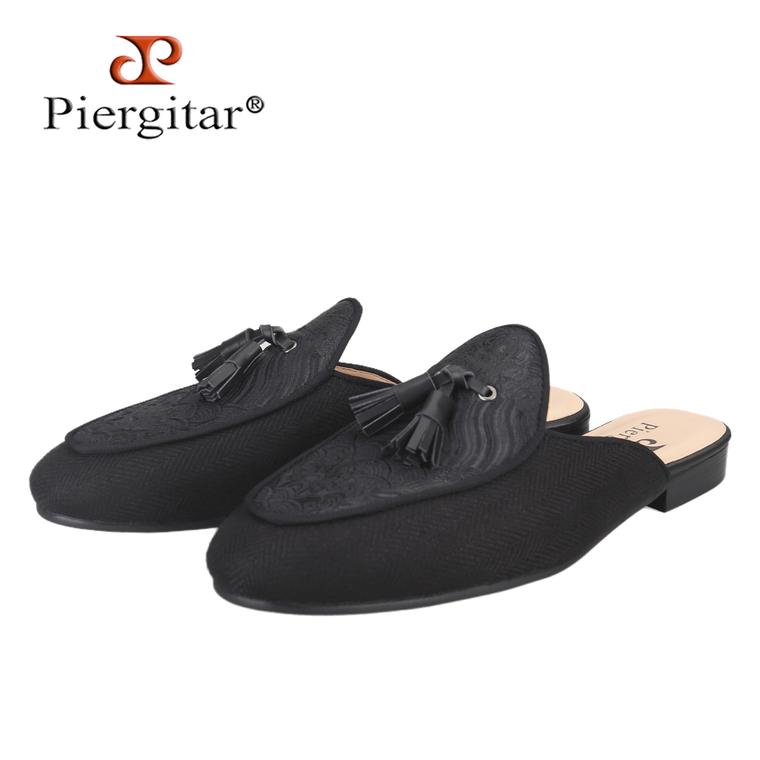 Ethnic Fashion - Piergitar New Chinese-Style Black Herringbone Linen