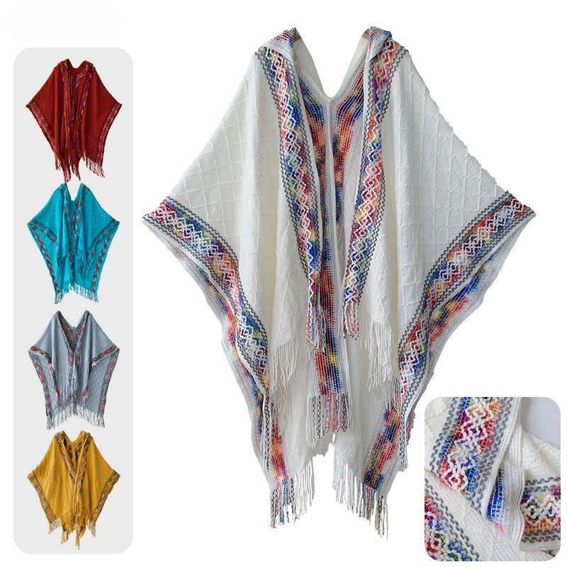 Ethnic Boho Fashion - Boho Ethnic Print Poncho Shawl Women