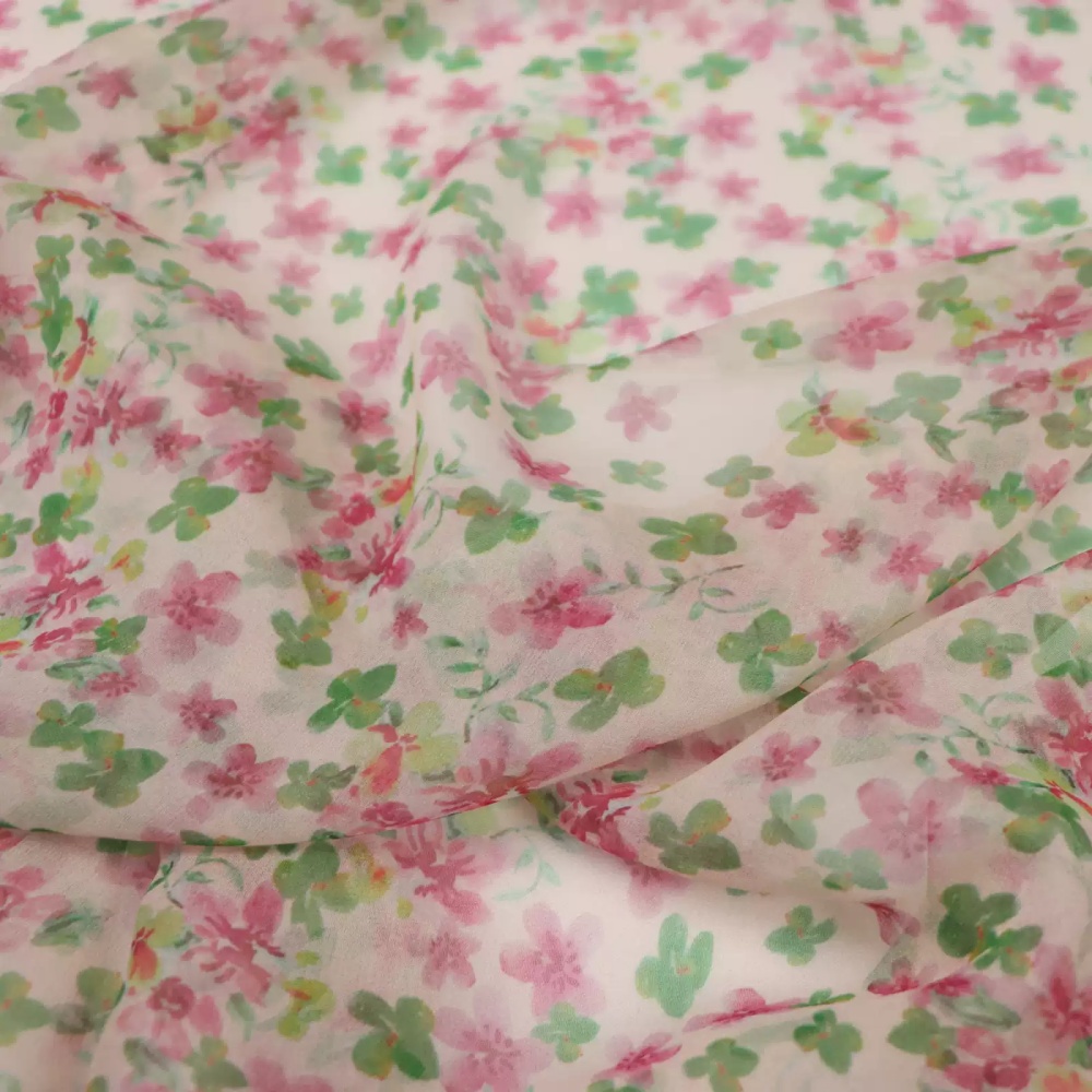 Saree Georgette Women - Small Pink Flower Design Digital Printing