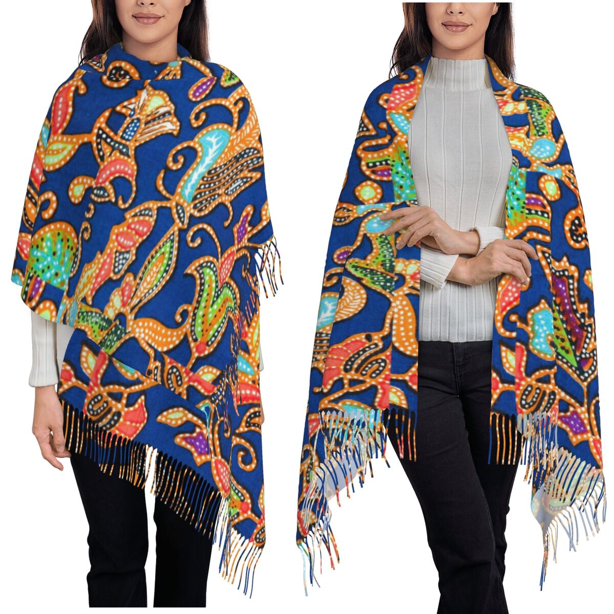Batik Sarong Wrap - Sarong Batik Kebaya Purple Scarf Tassel