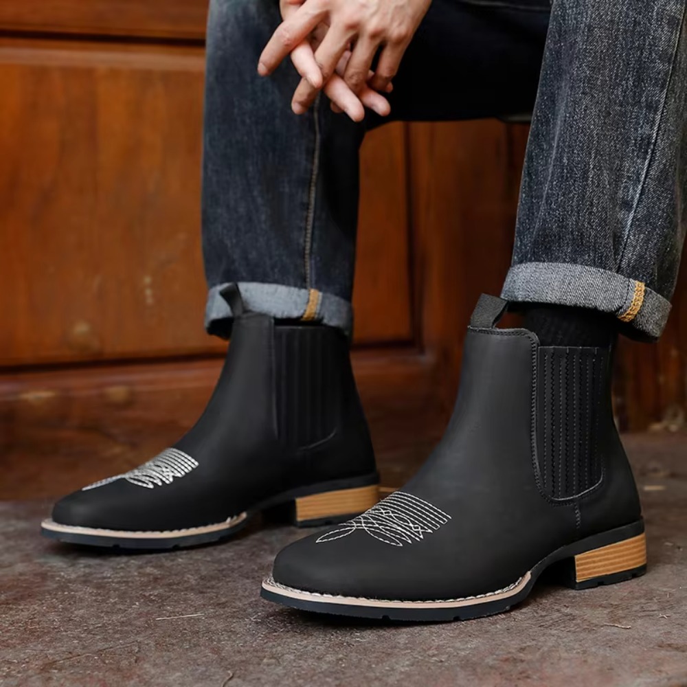 Men's Wide Toe Cowboy Boots Sl - Ethnic Fashion 评论和价格