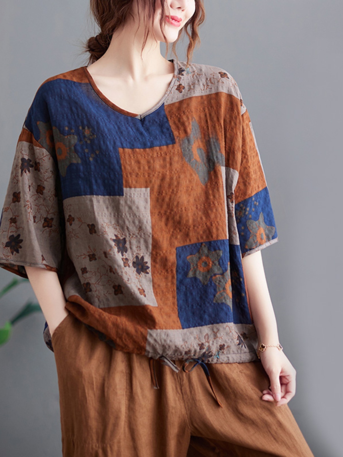 Lightweight Cotton Linen V-nec - Ethnic Wear In Fashion 评论和价格