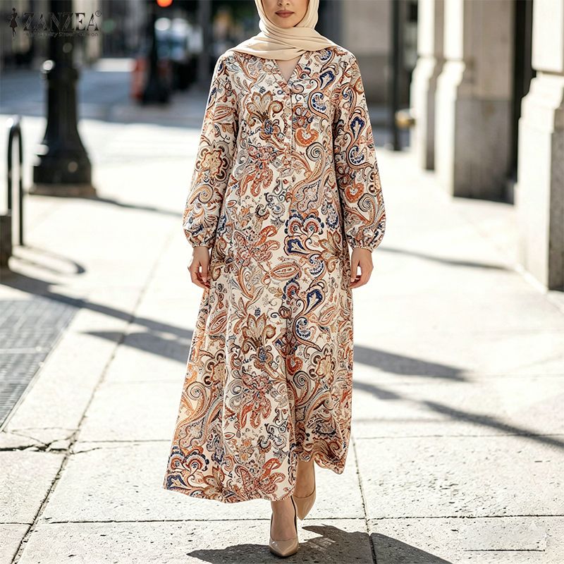 ZANZEA Women Vacation Paisley  - Abaya Modest Wear 评论和价格