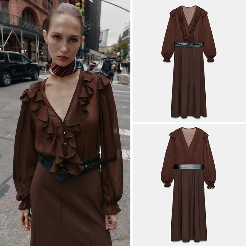 Elegant V-Neck Long Sleeve Mid - Ethnic Wear In Fashion 评论和价格