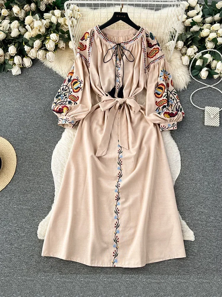 Women Spring Autumn Dress Vint - Ethnic Boho Fashion 评论和价格