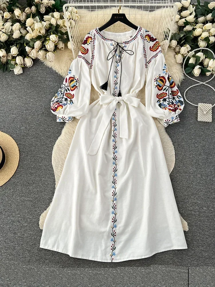 Women Spring Autumn Dress Vint - Ethnic Boho Fashion 评论和价格