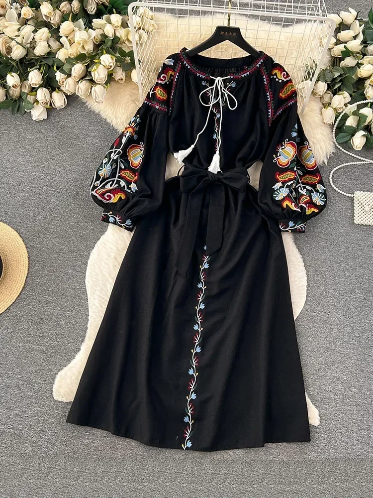 Women Spring Autumn Dress Vint - Ethnic Boho Fashion 评论和价格