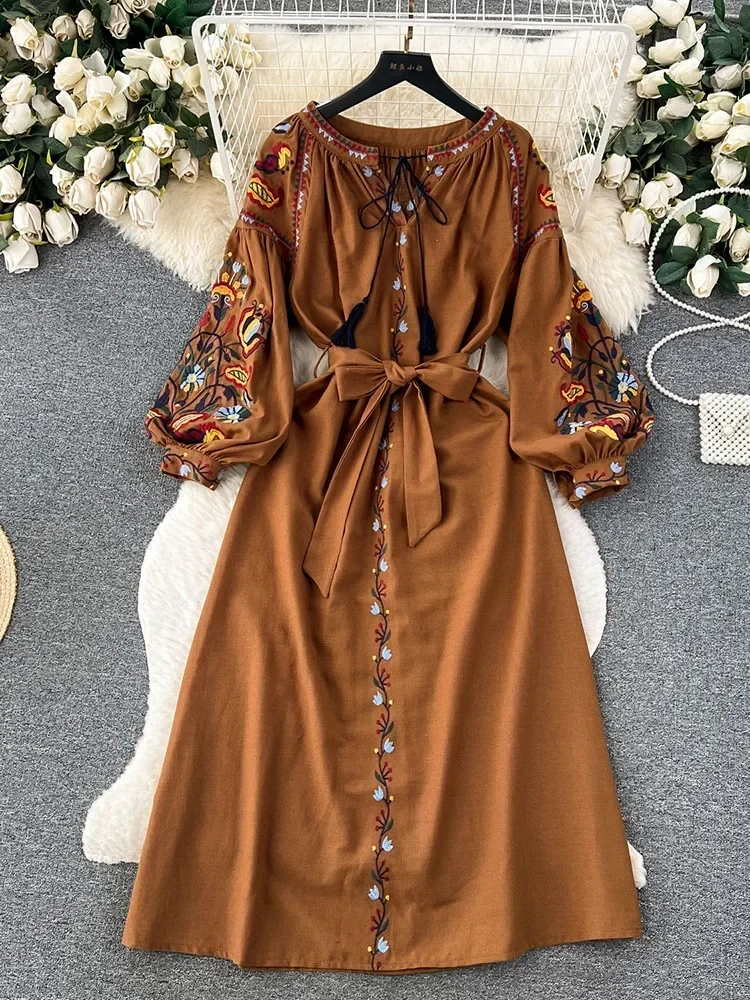 Women Spring Autumn Dress Vint - Ethnic Boho Fashion 评论和价格