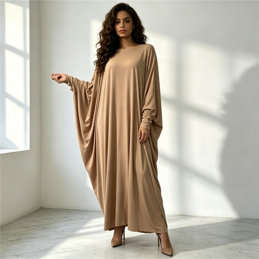 Solid Color Batwing Sleeve Mus - Abaya Modest Wear 评论和价格