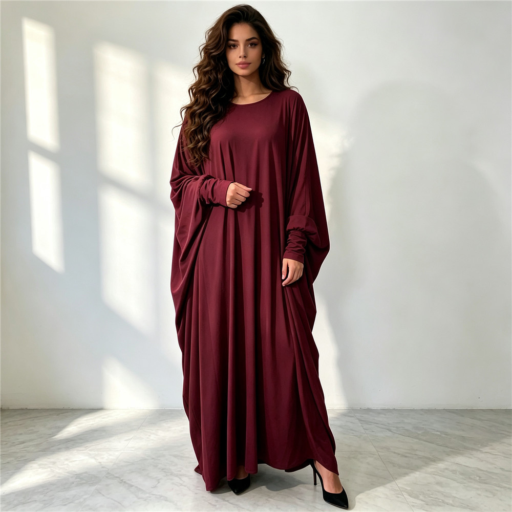 Solid Color Batwing Sleeve Mus - Abaya Modest Wear 评论和价格