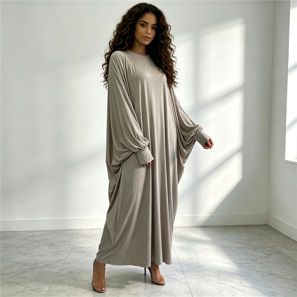 Solid Color Batwing Sleeve Mus - Abaya Modest Wear 评论和价格